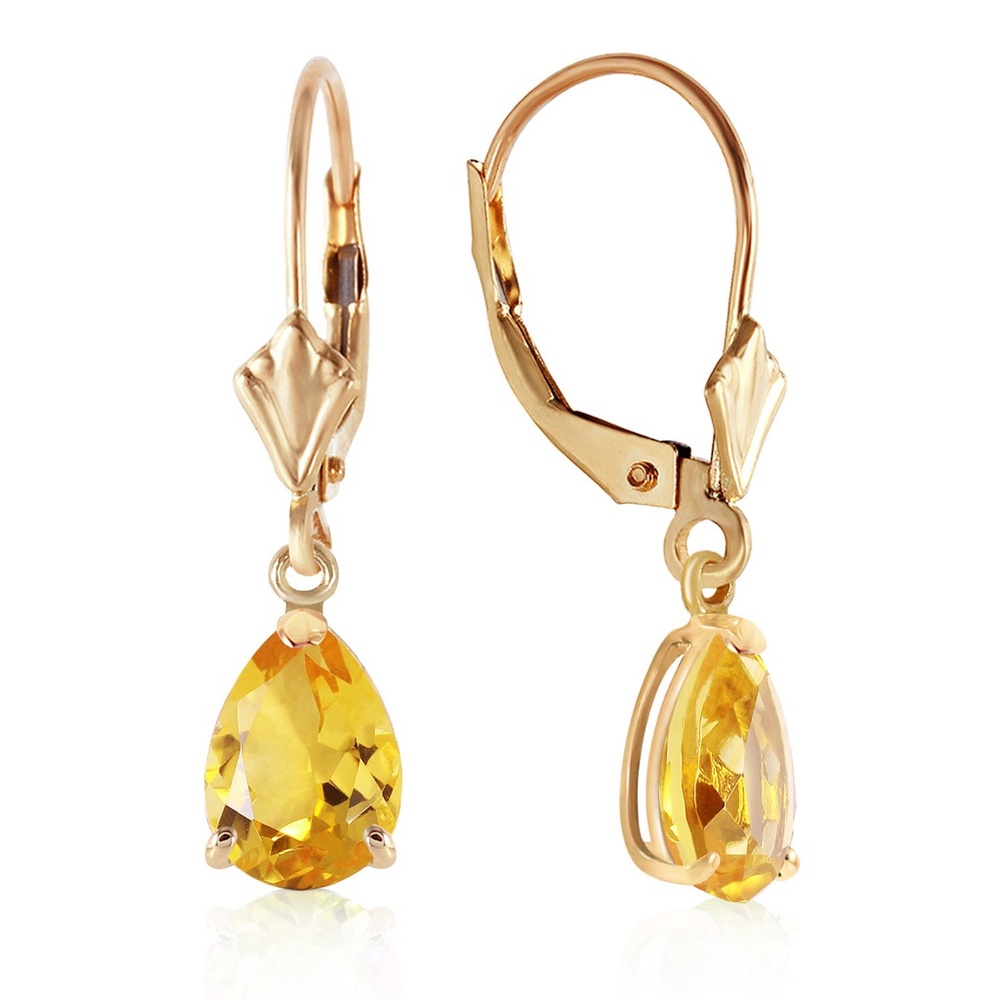 14K. SOLID GOLD LEVERBACK EARRING WITH CITRINES (Yellow Gold)